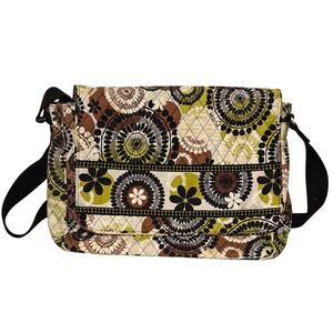 Vera Bradley Green Brown Floral Patterned Messenger Bag 17x11x4.5